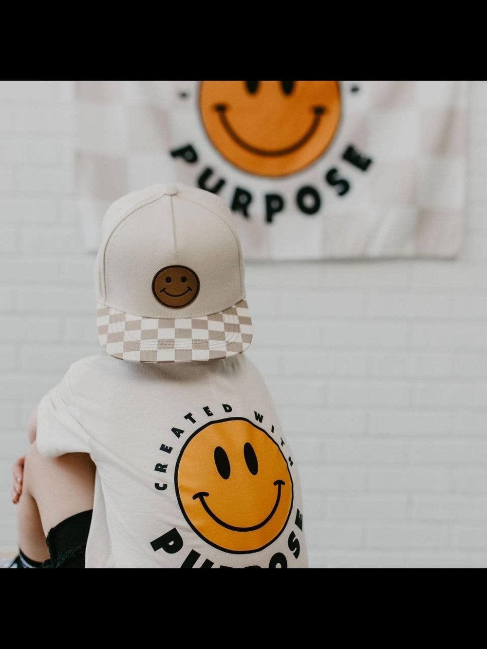 Premium Kids Short Sleeve Tee with Yellow Smile Graphic